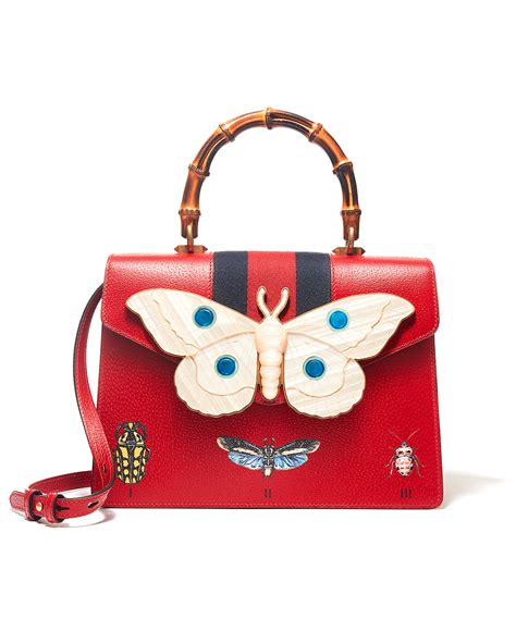 gucci falena medium moth top-handle bag with blue red web|GUCCI Calfskin Bamboo Web Medium Falena Moth .